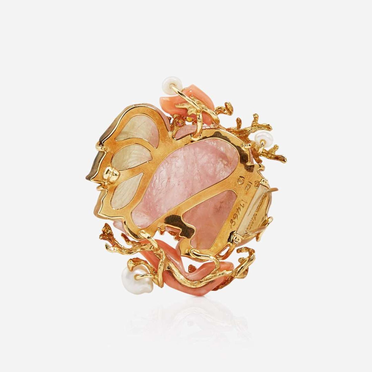 A Seaman Schepps Carved Tourmaline Gem-Set Tropical Fish Pin