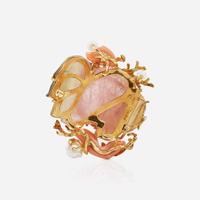 A Seaman Schepps Carved Tourmaline Gem-Set Tropical Fish Pin