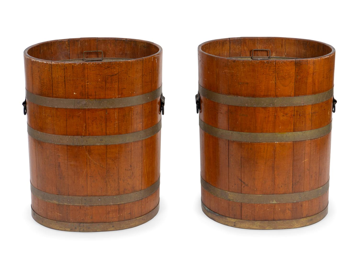A Pair of Chinese Brass Bound Rice Barrels — 19TH CENTURY