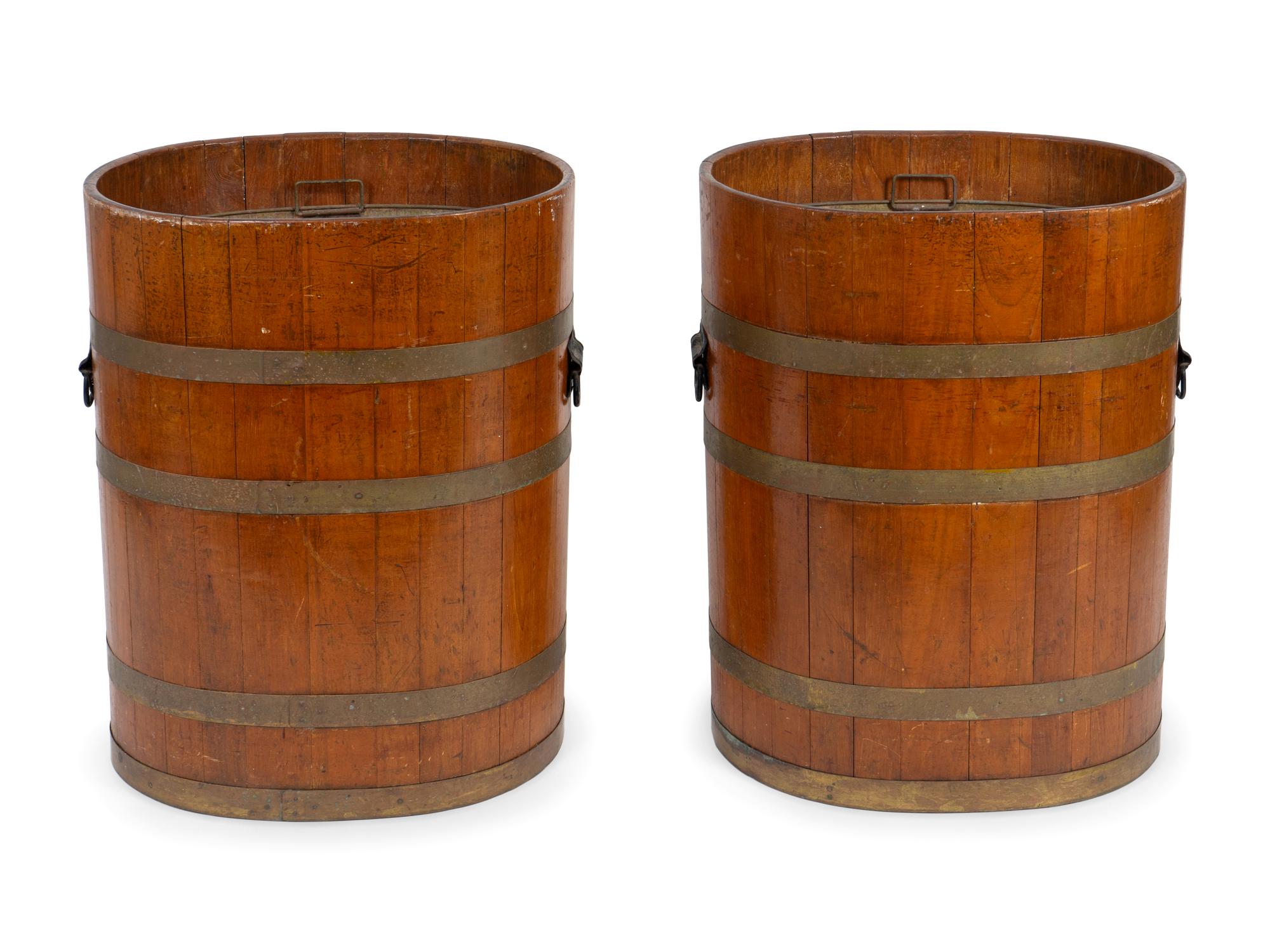 A Pair of Chinese Brass Bound Rice Barrels — 19TH CENTURY