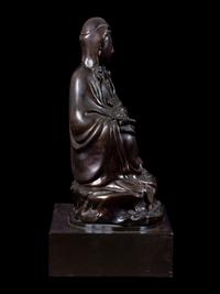 A Silver Inlaid Bronze Figure of Guanyin
