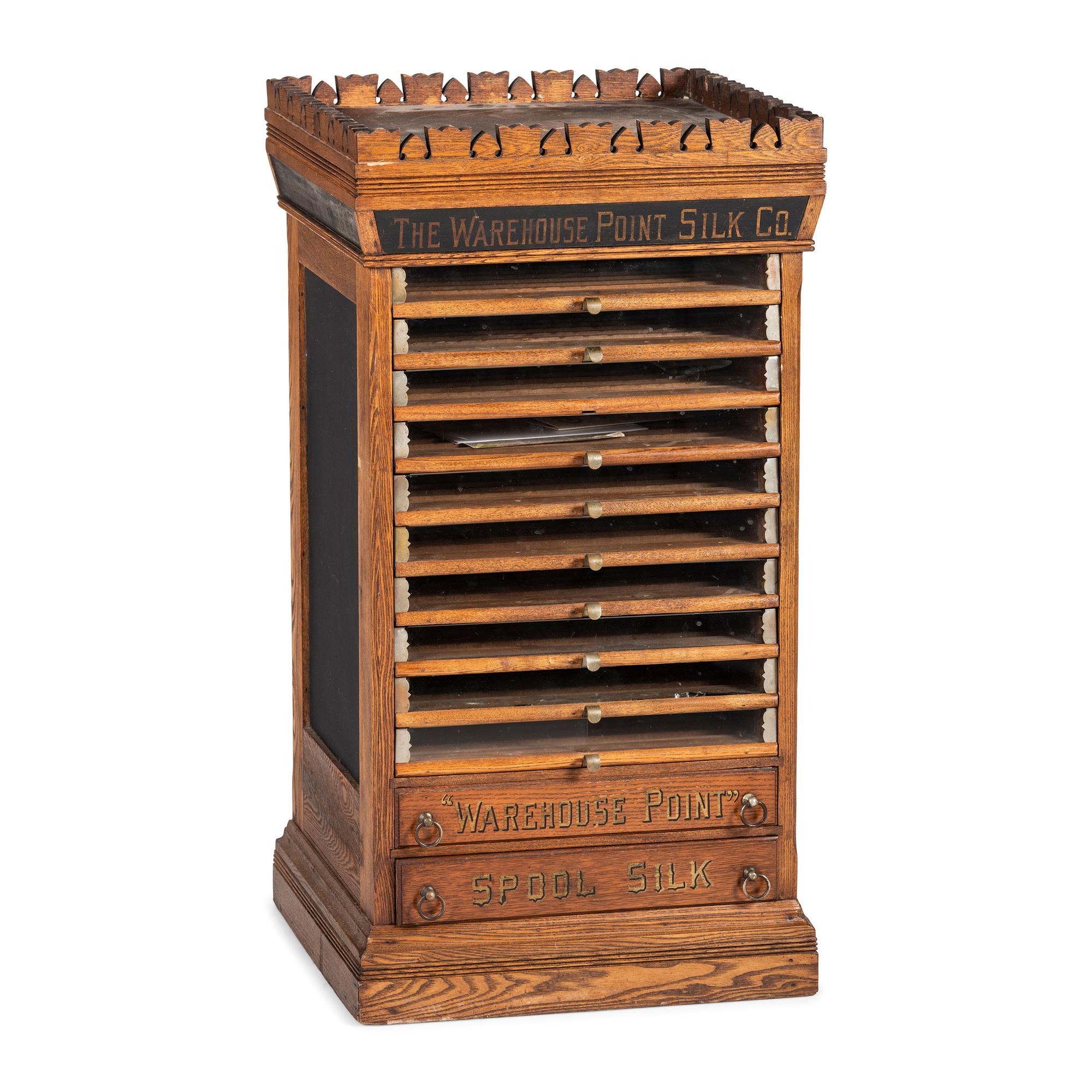 A Warehouse Point Silk Co. Stenciled Spool Cabinet