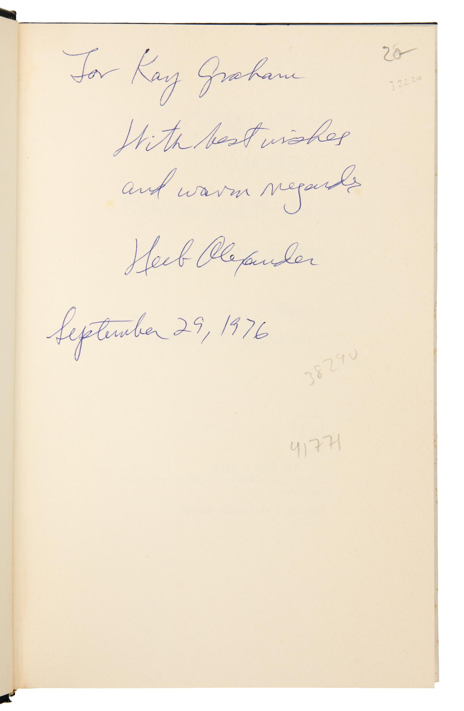 [GRAHAM, KATHARINE]. A group of books from Katharine Graham's personal collection, ALL INSCRIBED TO GRAHAM BY THE AUTHORS.