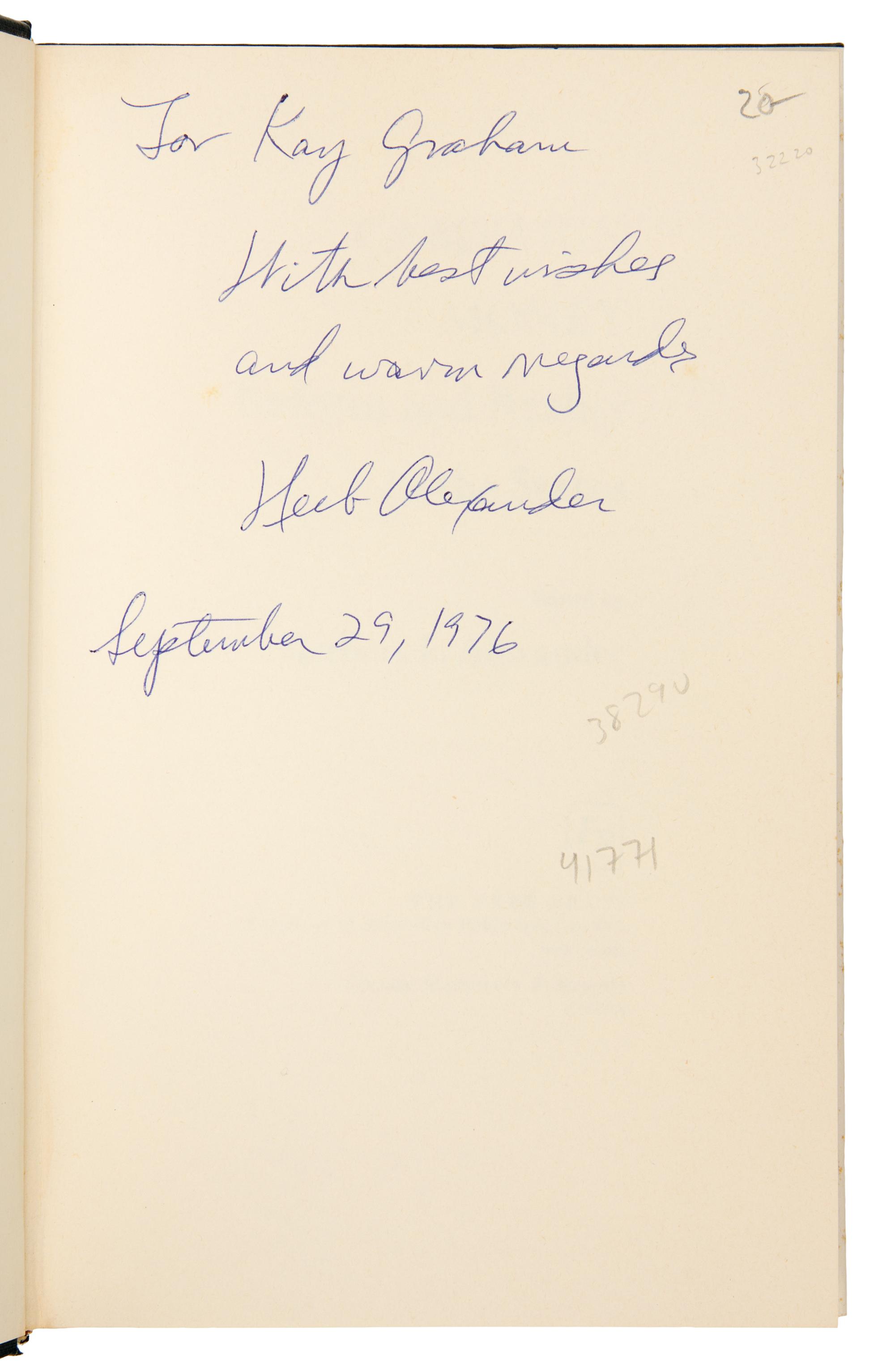 [GRAHAM, KATHARINE]. A group of books from Katharine Graham's personal collection, ALL INSCRIBED TO GRAHAM BY THE AUTHORS.