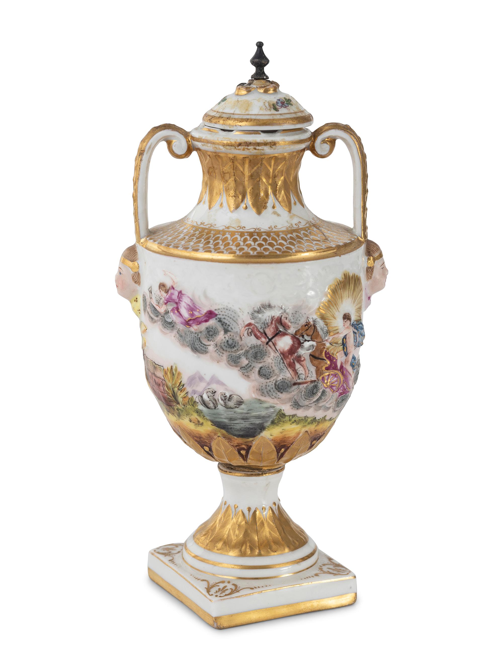 A Capodimonte Painted and Parcel-Gilt Porcelain Covered Urn