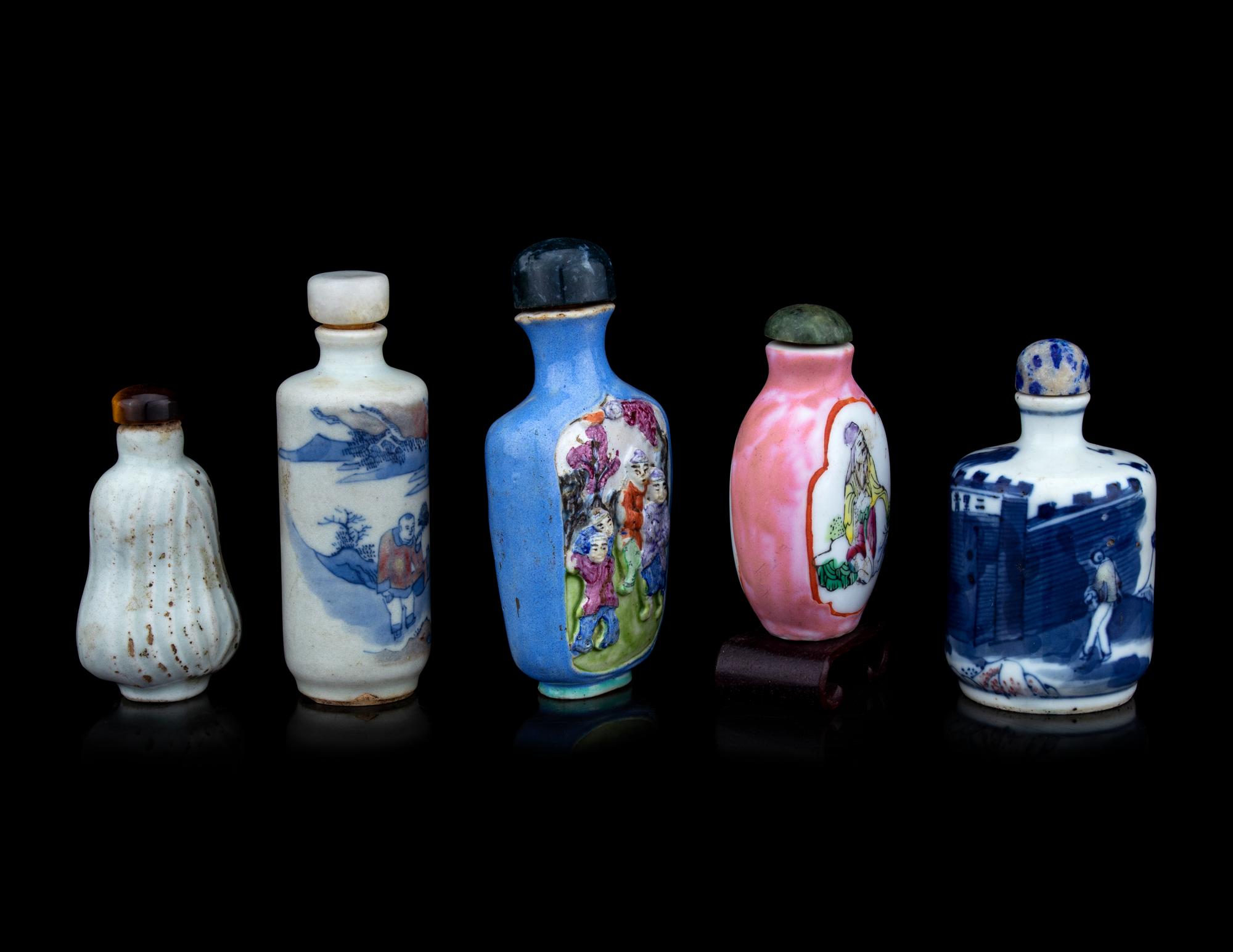 Five Chinese Porcelain Snuff Bottles