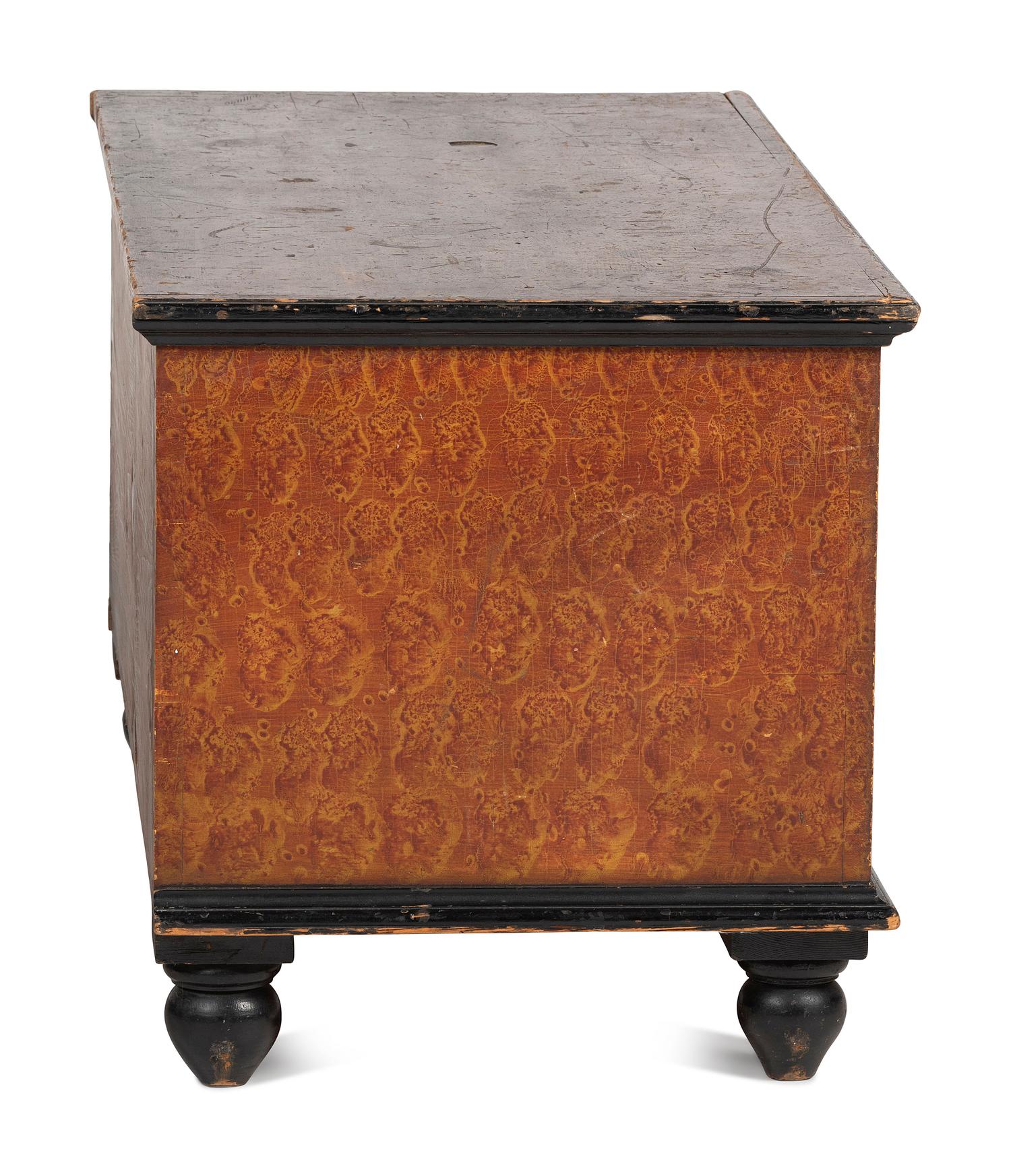 A Late Federal Country Red and Yellow Sponge-Decorated Blanket Chest