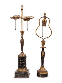 Two Neoclassical Style Cast Bronze and Marble Figural Table Lamps