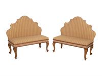 A Pair of Louis XV Style Upholstered Hall Benches — 20th Century