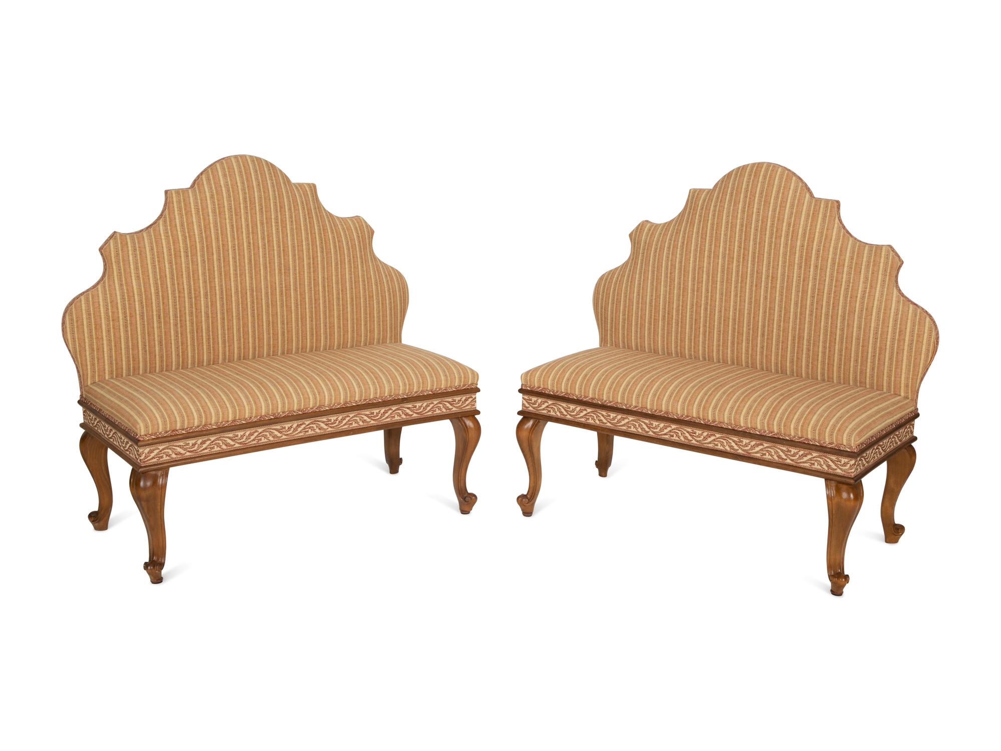 A Pair of Louis XV Style Upholstered Hall Benches — 20th Century