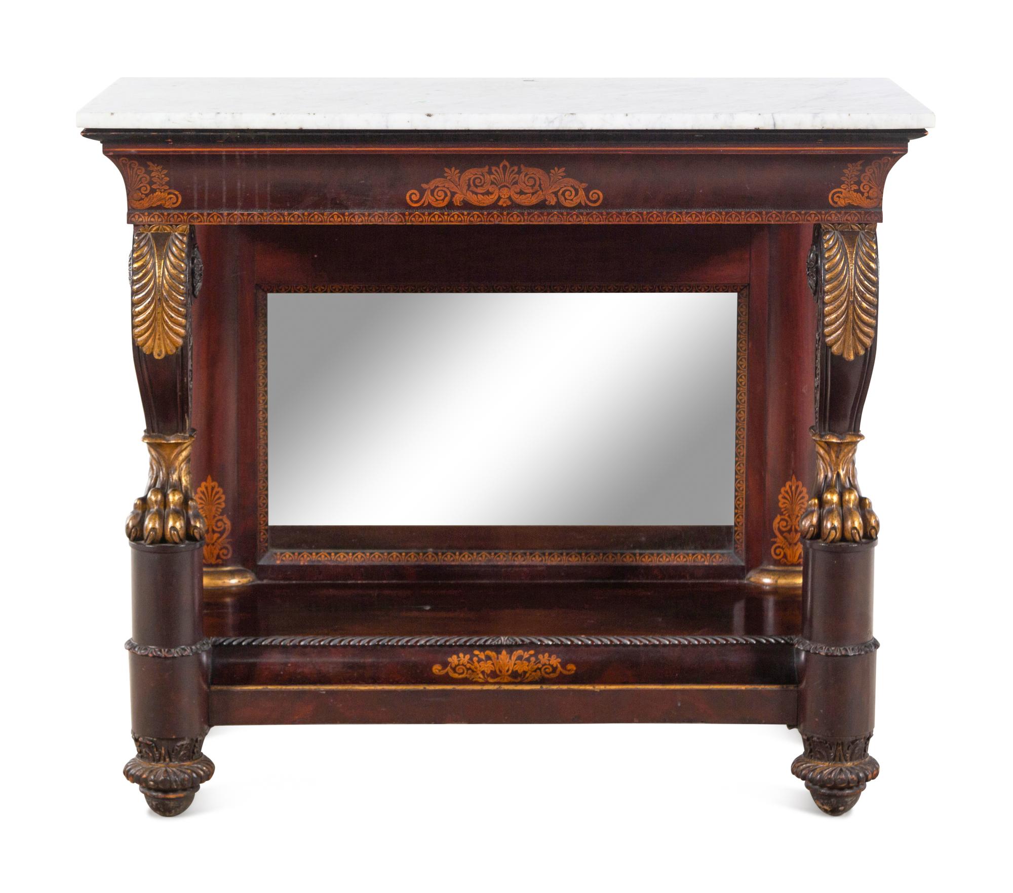 A Regency Carved and Parcel Gilt Mahogany Marble-Top Pier Table