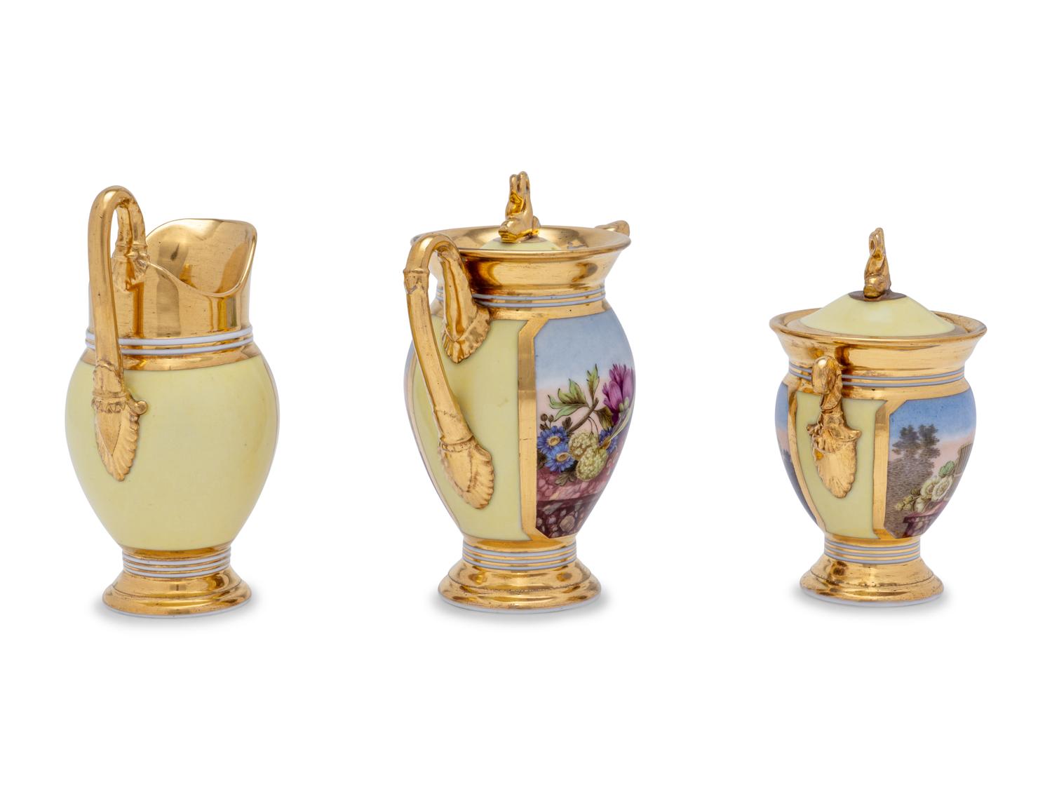 A Paris Porcelain Pale Yellow-Ground Seven-Piece Tea Service