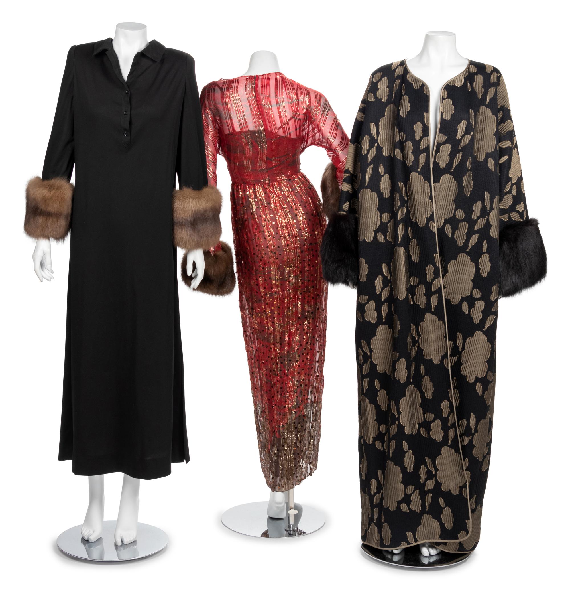 Two Geoffrey Beene Evening Jackets and One Dress, All with Fur Cuffs, 1980-90s