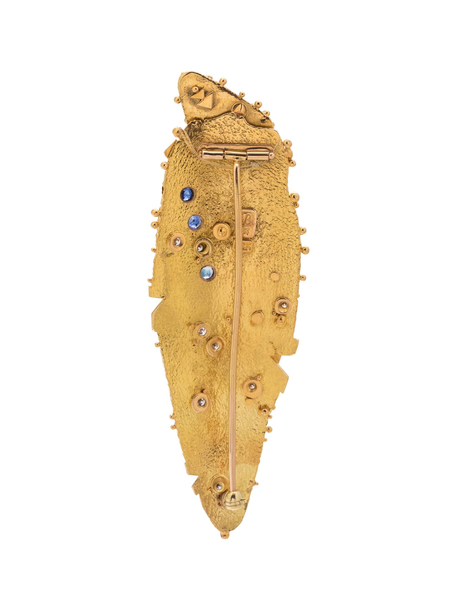 YELLOW GOLD, LAPIS LAZULI, SAPPHIRE AND DIAMOND BROOCH
