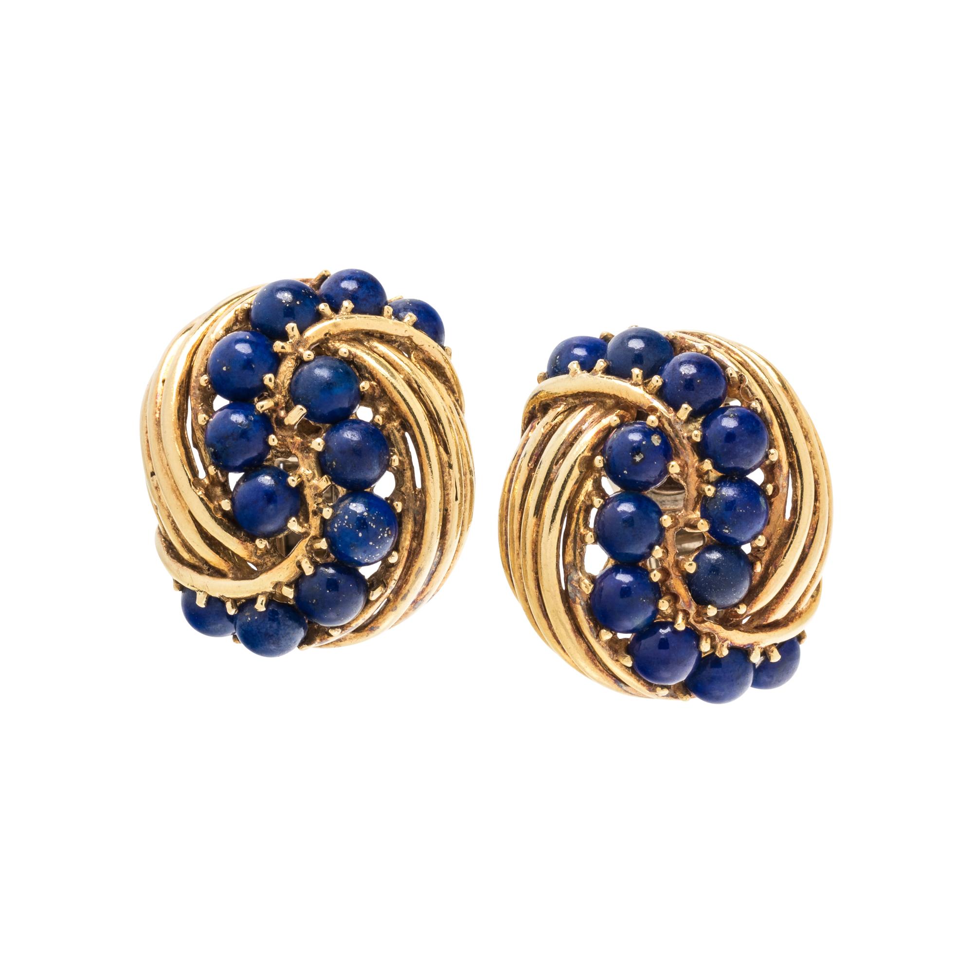TIFFANY & CO., YELLOW GOLD AND LAPIS LAZULI EARCLIPS
