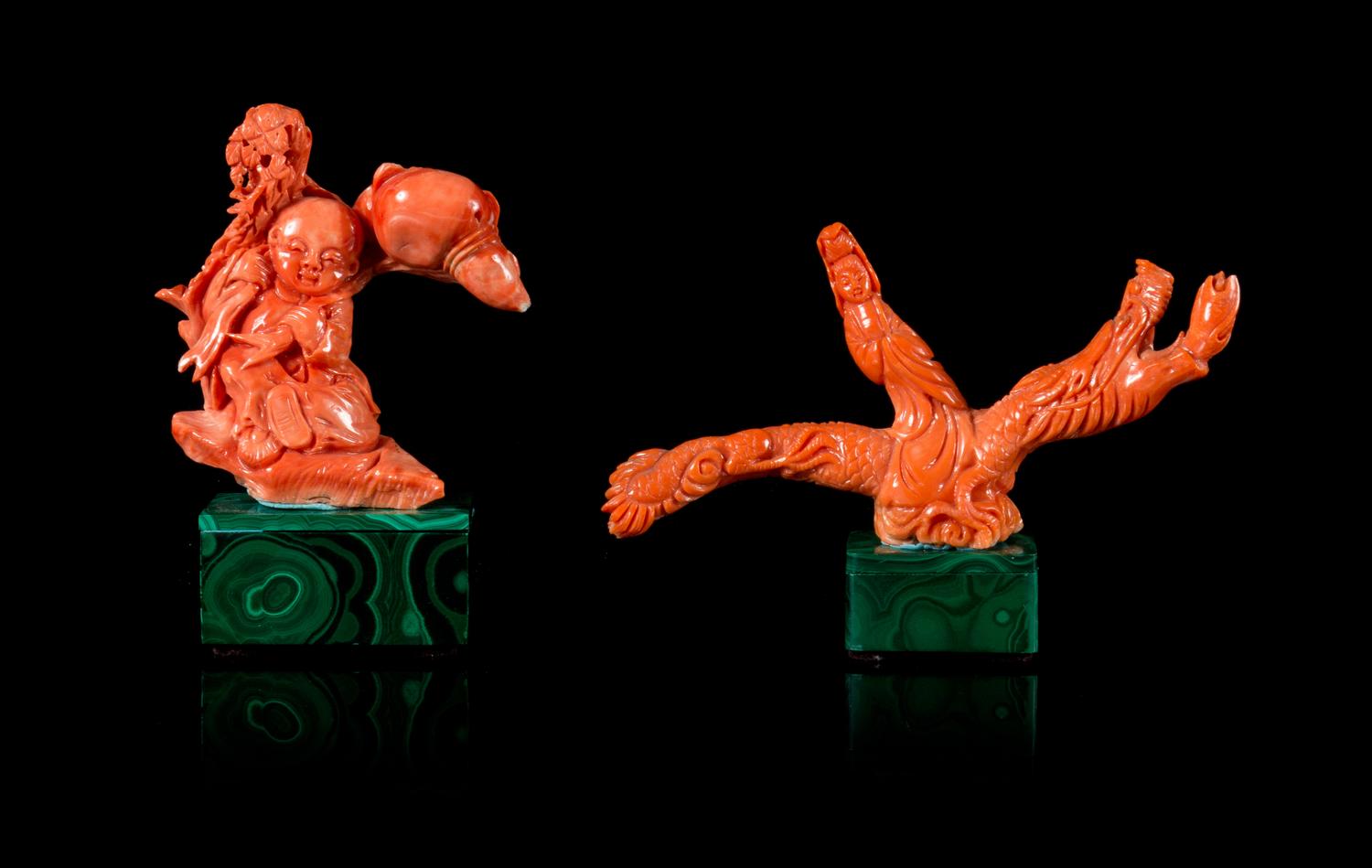 Two Red Coral Carvings Width of widest 4 1/2 inches. — 19TH CENTURY/20TH CENTURY