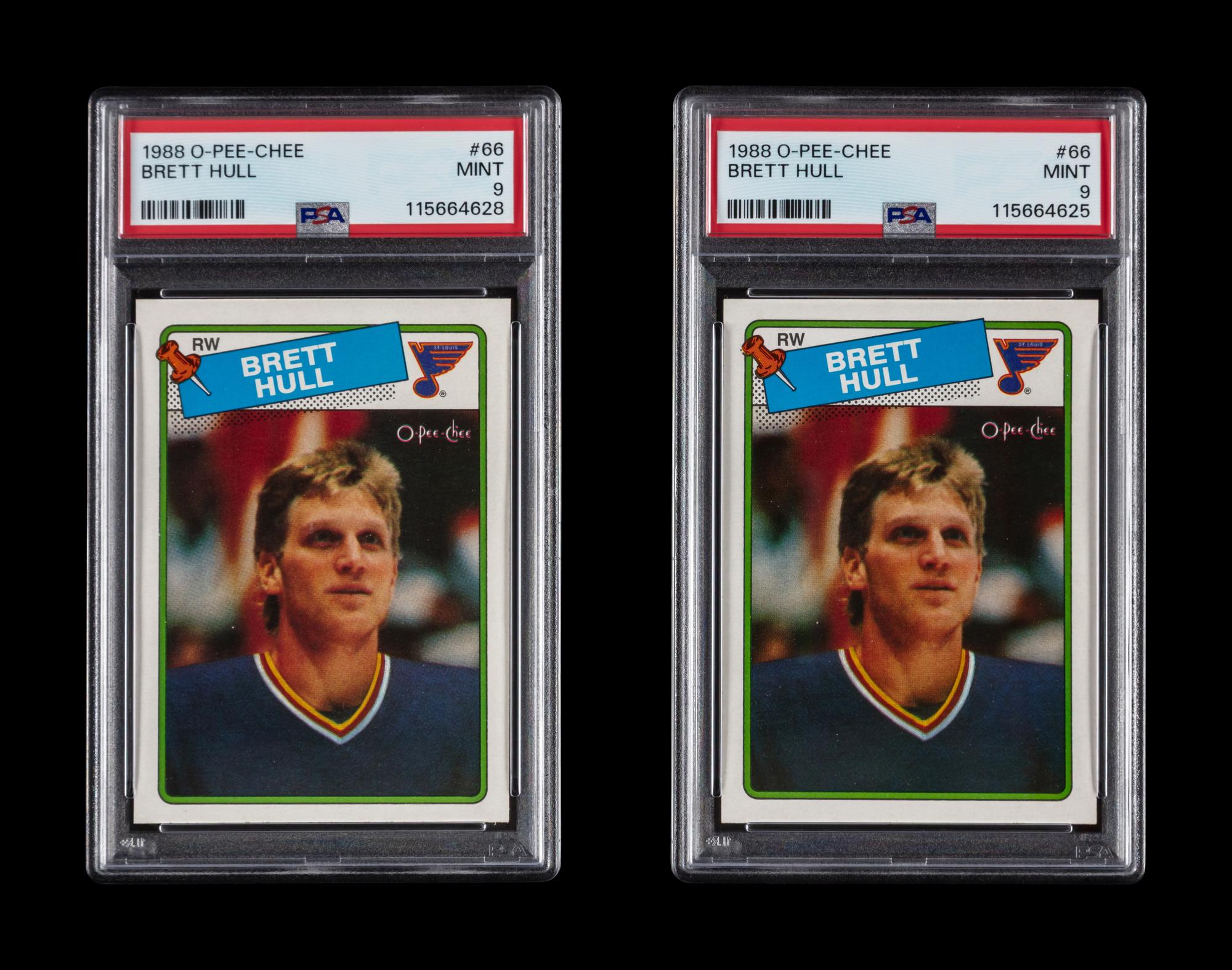 A Collection of 1988 O-Pee-Chee Brett Hull Rookie Hockey Cards No. 66 (PSA 9)