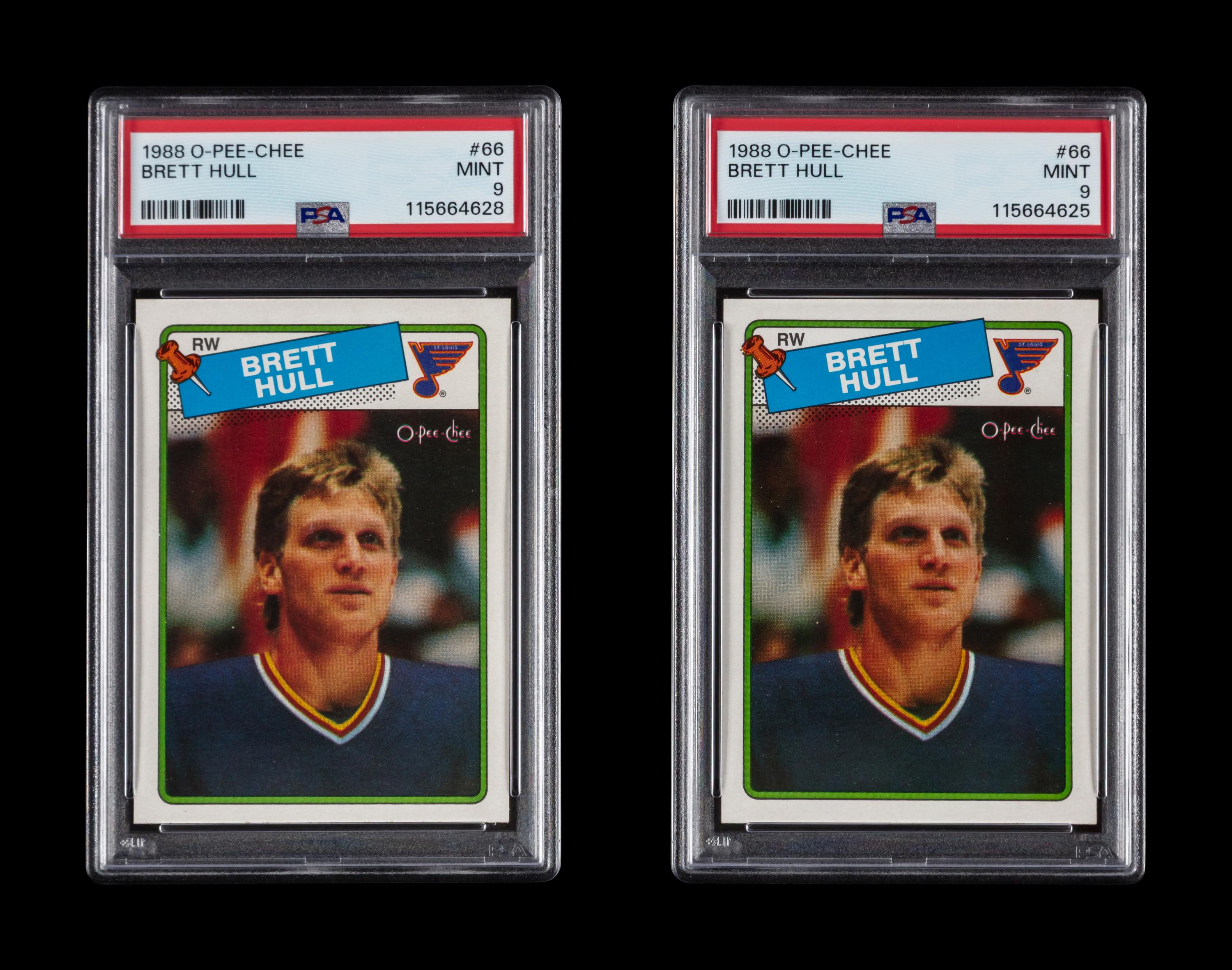 A Collection of 1988 O-Pee-Chee Brett Hull Rookie Hockey Cards No. 66 (PSA 9)
