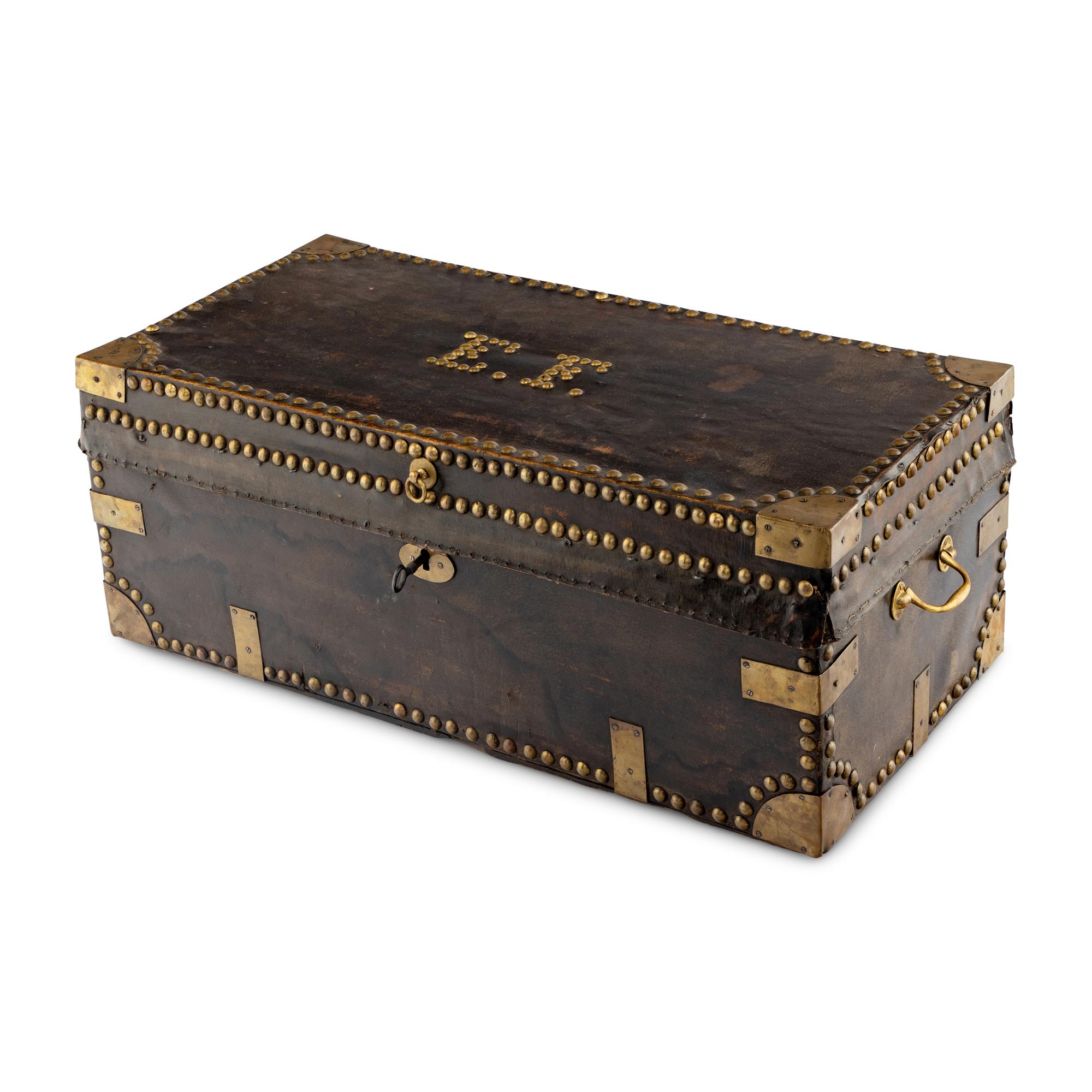 A China Trade Leather-Clad Camphor Wood Trunk