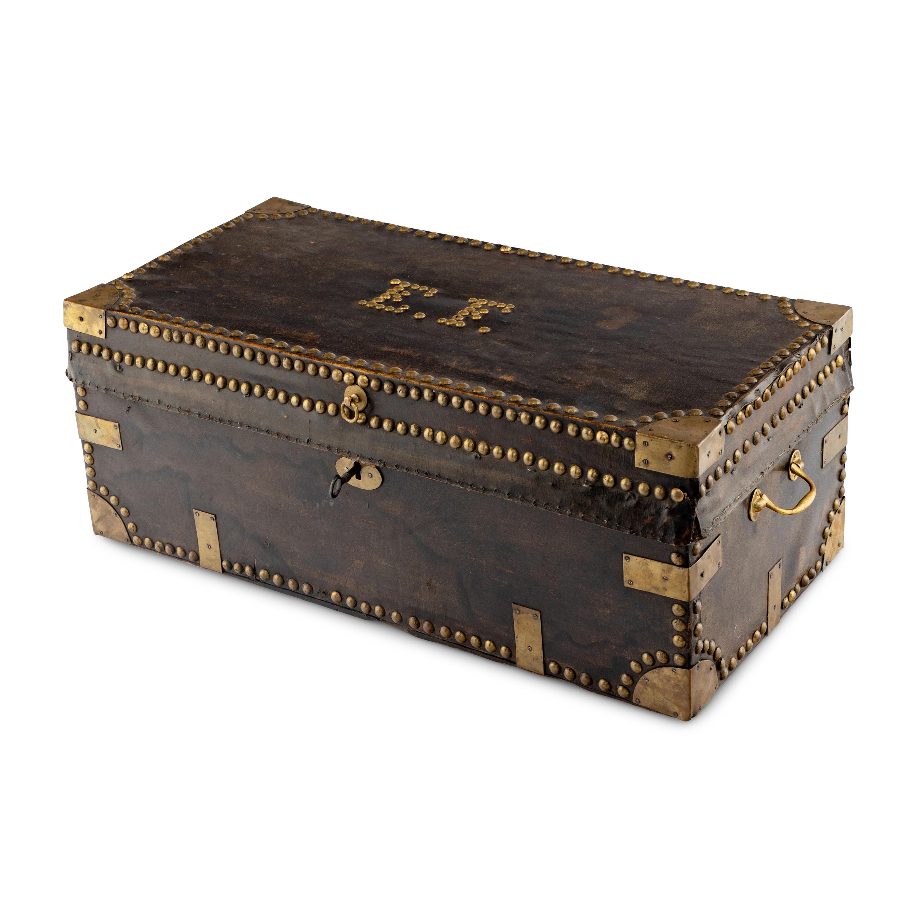 A China Trade Leather-Clad Camphor Wood Trunk