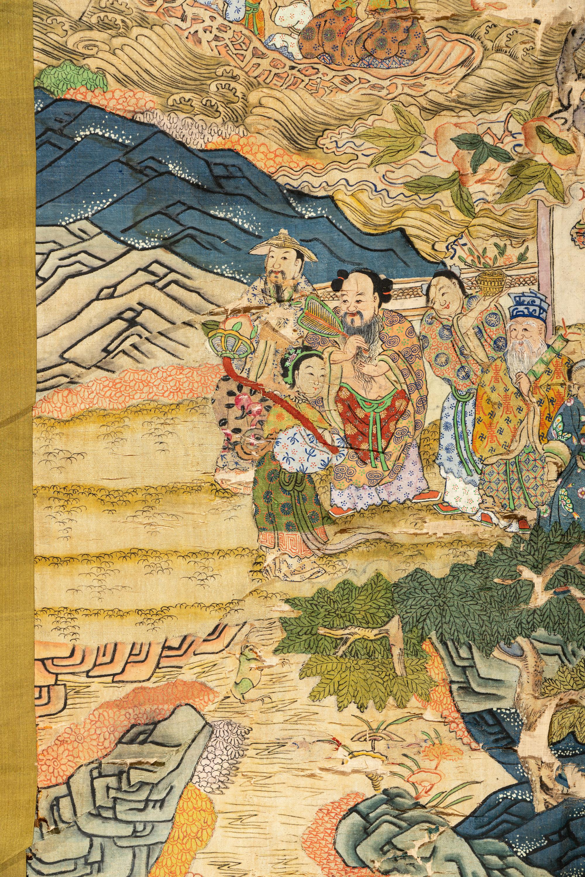 Two Large Chinese Kesi Woven Silk 'Immortal' Panels