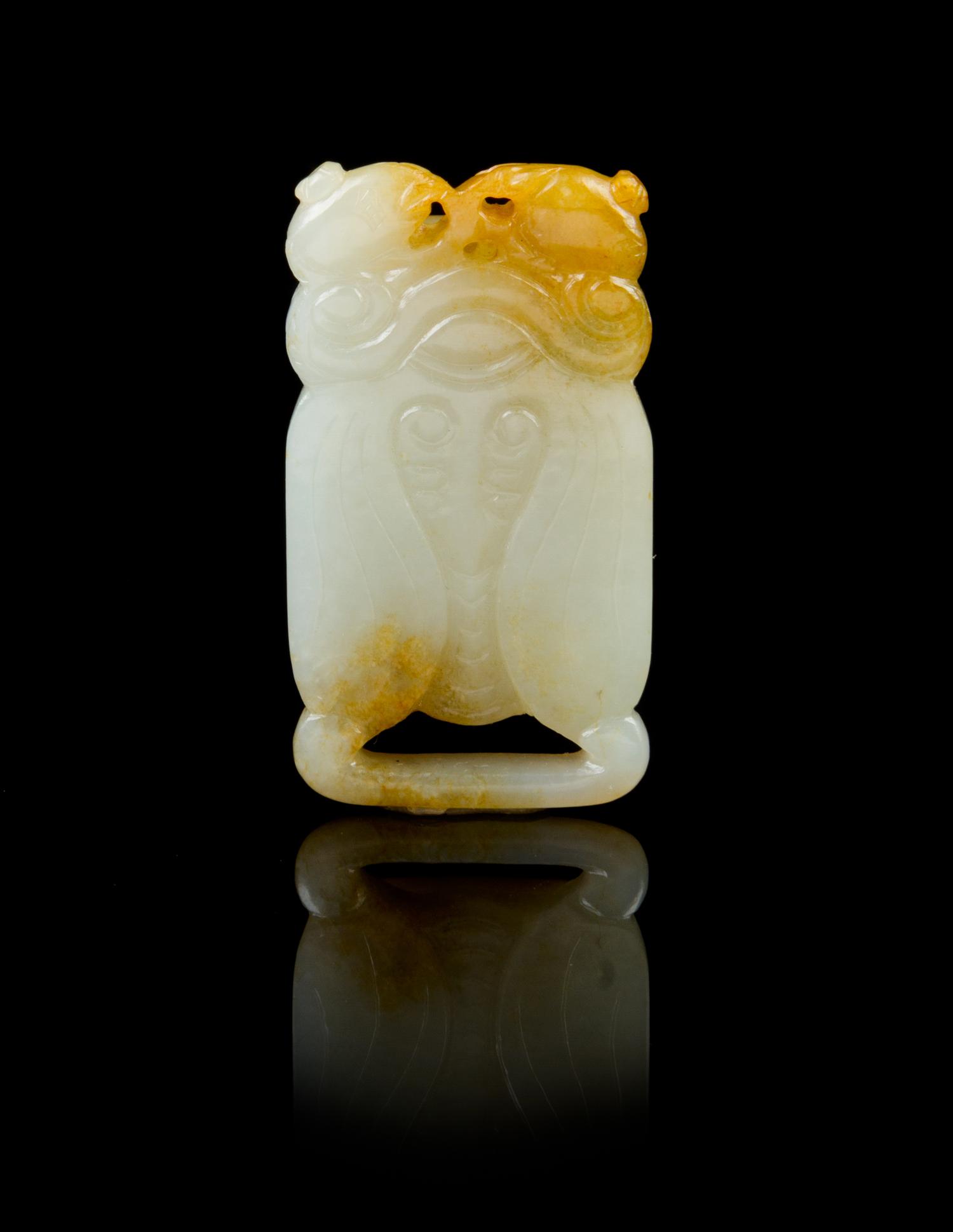 A Chinese White Jade Cicada Belt Slide 17TH/18TH CENTURY Height 2 1/8 inches. — 17TH/18TH CENTURY