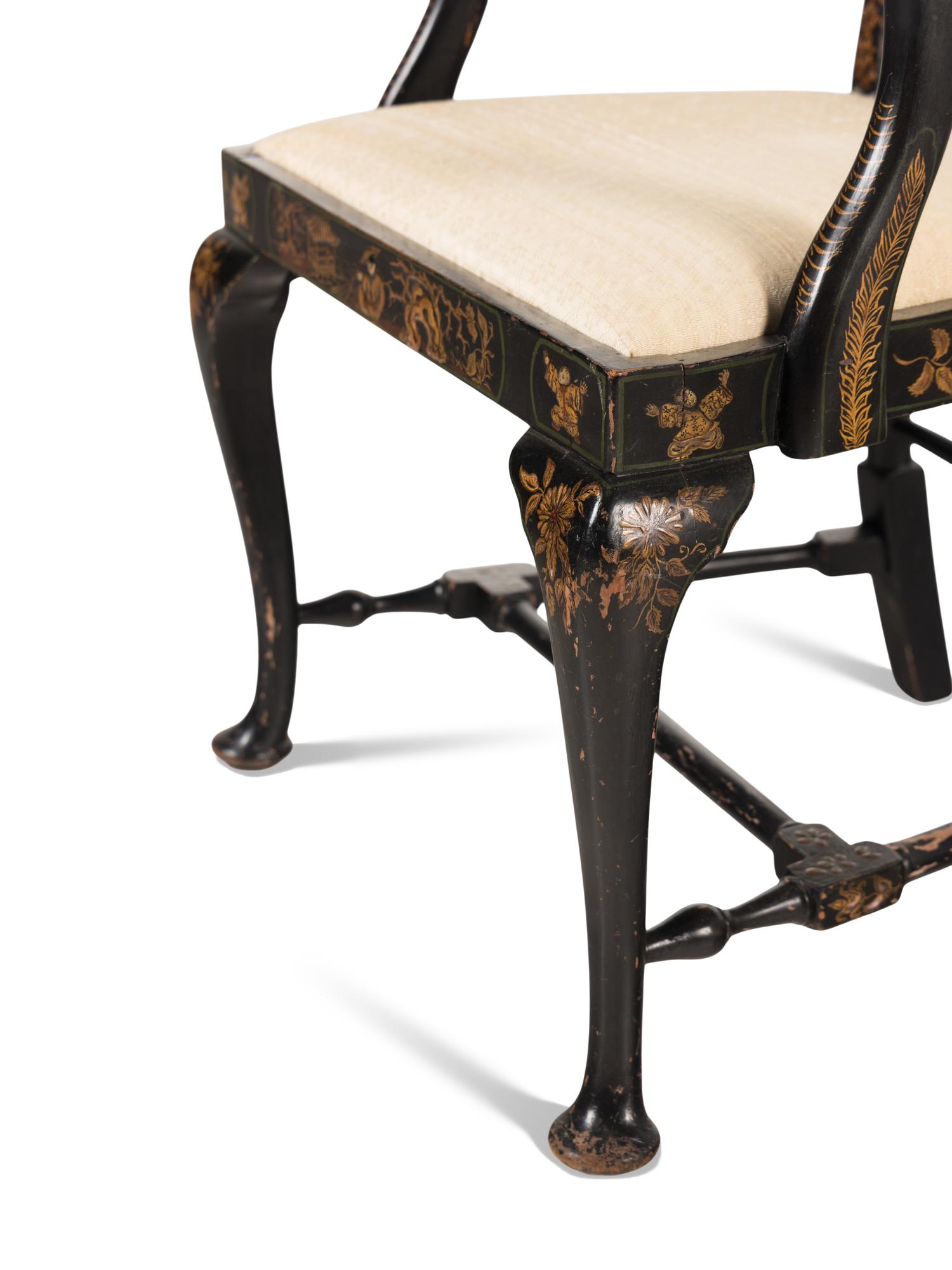 A Queen Anne Style Black Japanned Armchair