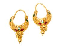 A Pair of Yellow Gold and Polychrome Enamel Hoop Earrings, 5.90 dwts.