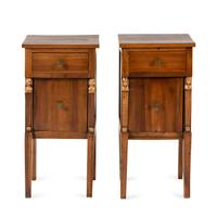 A Pair of Italian Walnut and Parcel Gilt Commodini