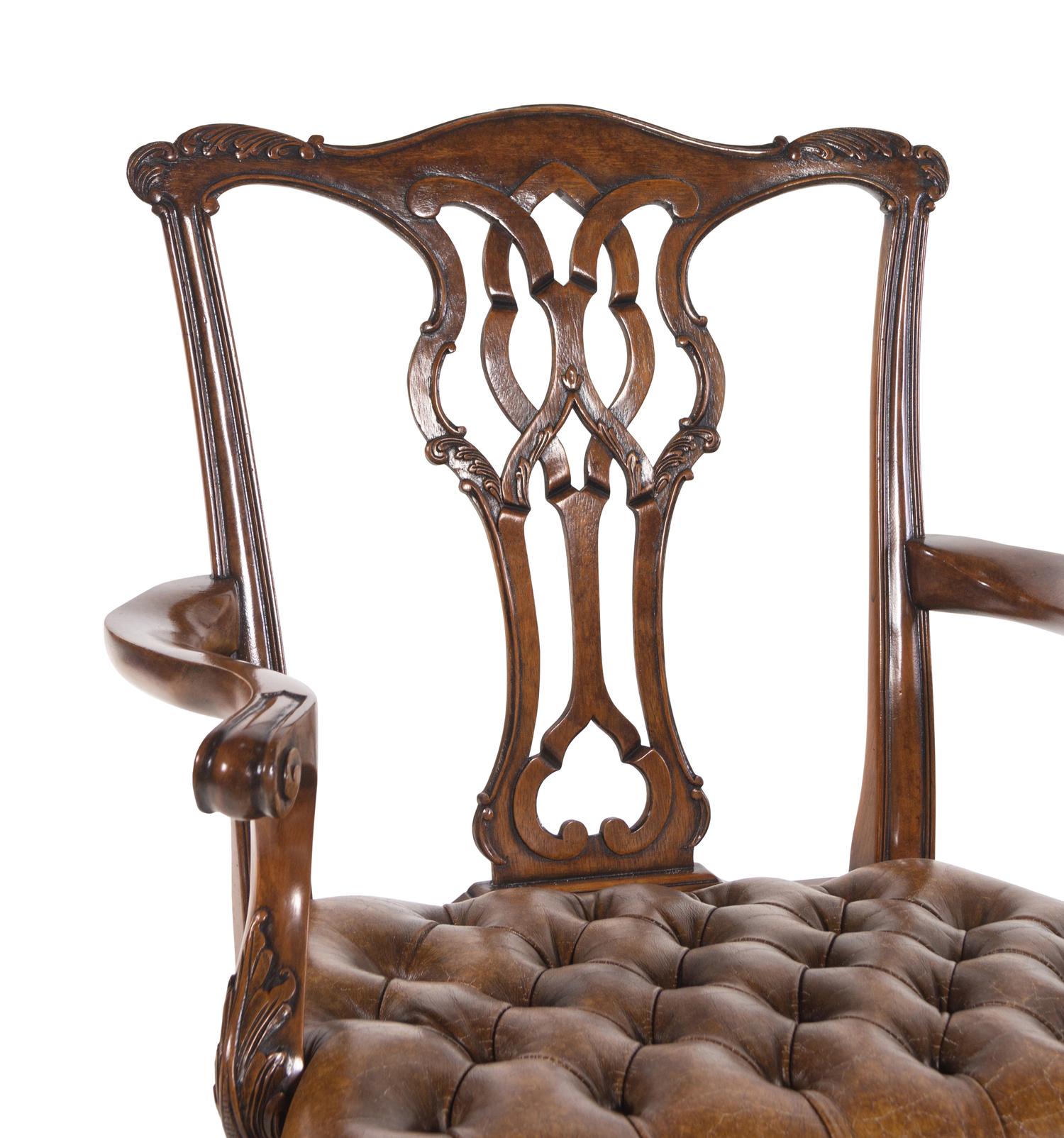 A George II Style Leather Upholstered Mahogany Armchair