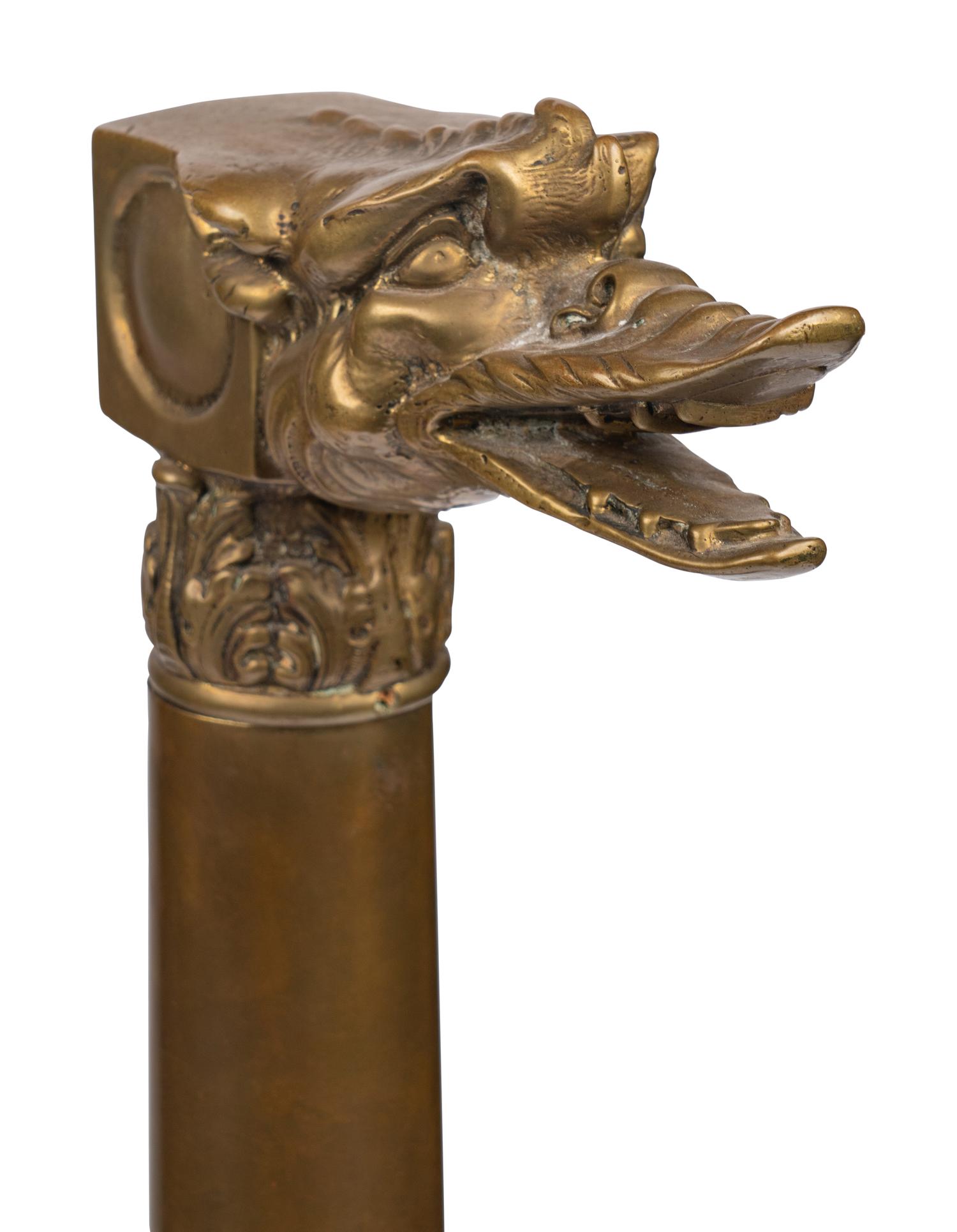 A Pair of English Brass Dragon-Form Andirons