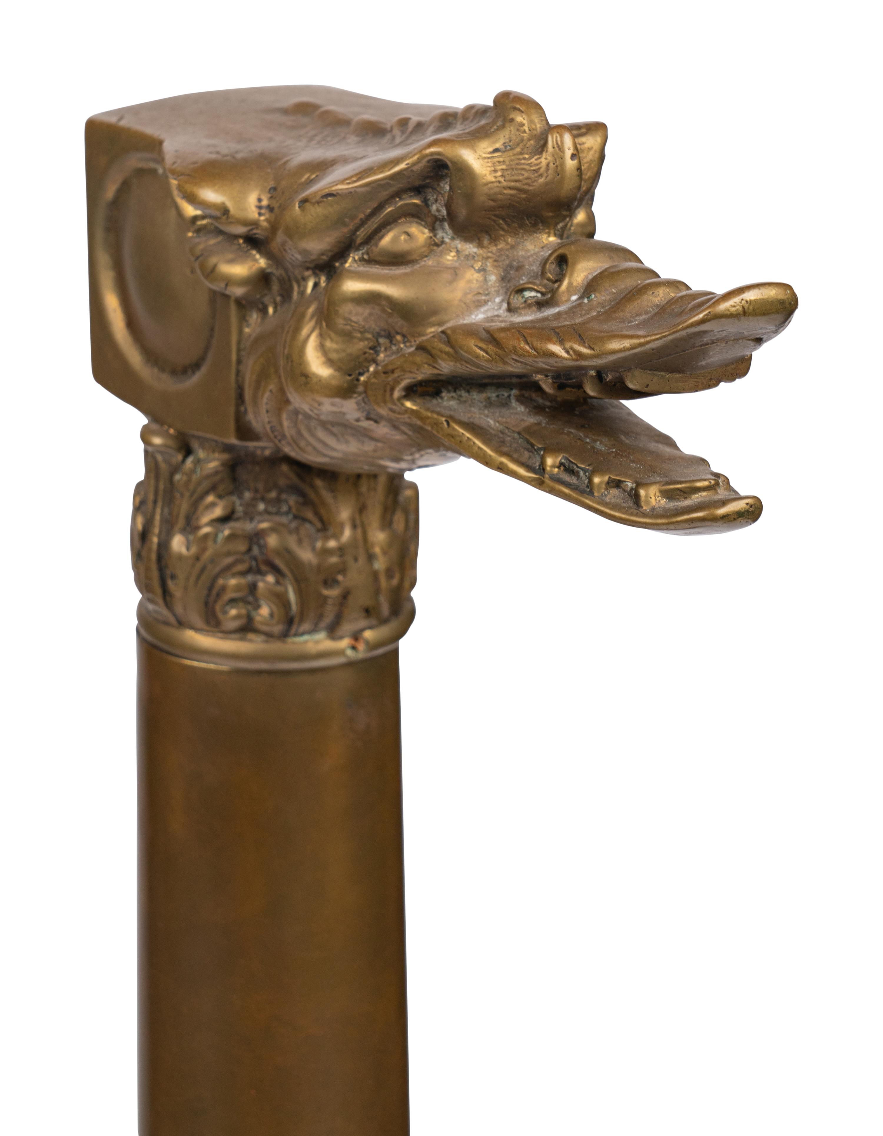 A Pair of English Brass Dragon-Form Andirons