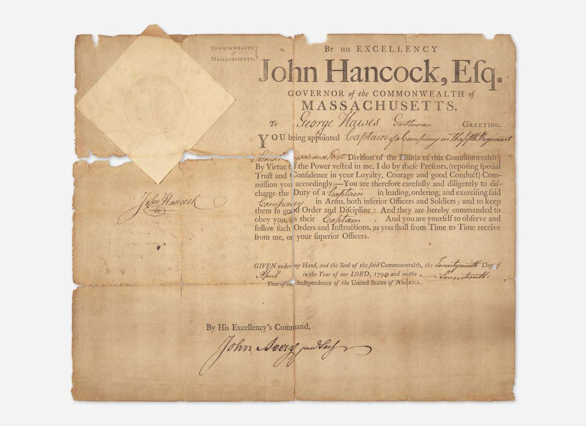 [Americana] Hancock, John: Partially-Printed Document, signed