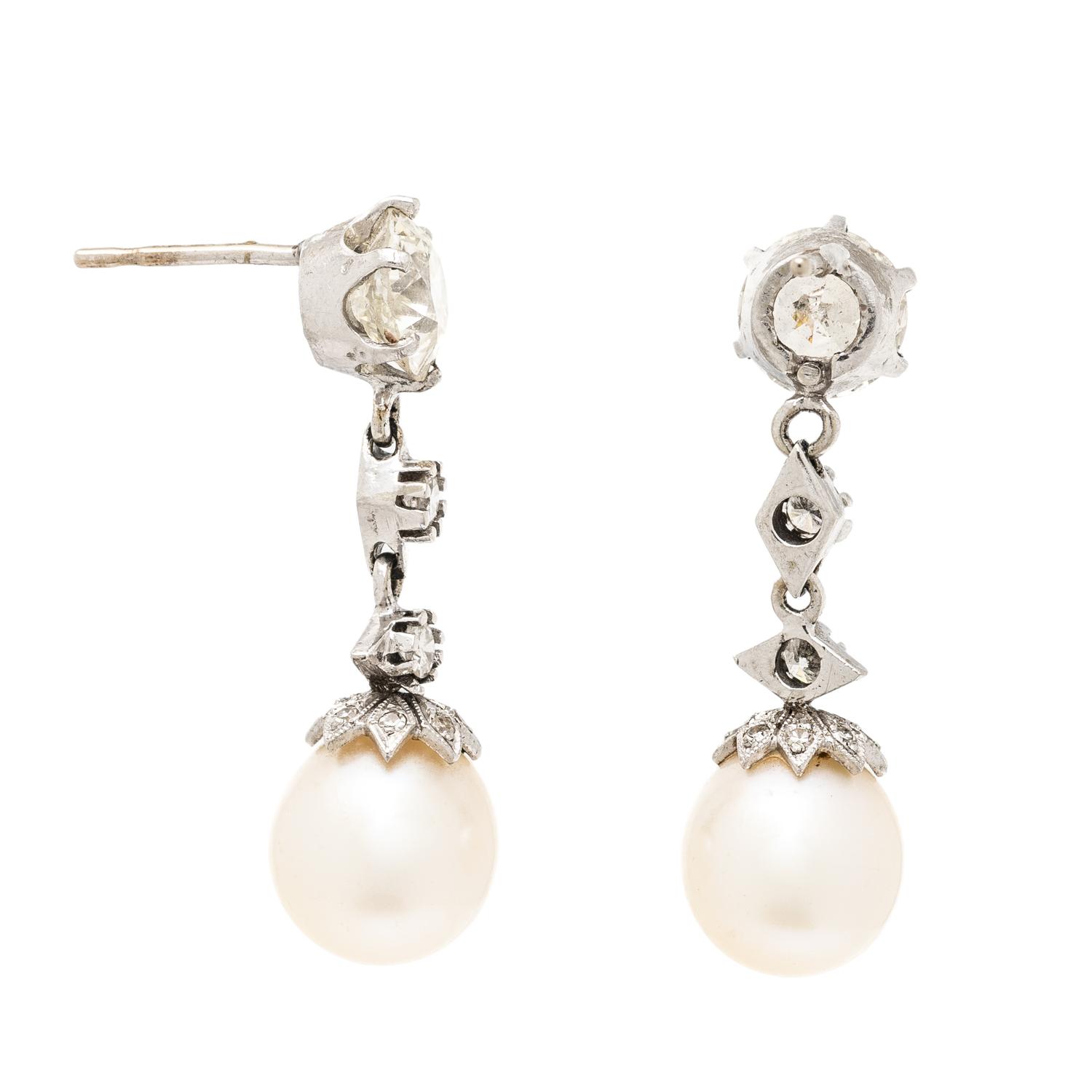 CULTURED PEARL AND DIAMOND EARRINGS