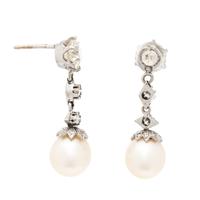 CULTURED PEARL AND DIAMOND EARRINGS