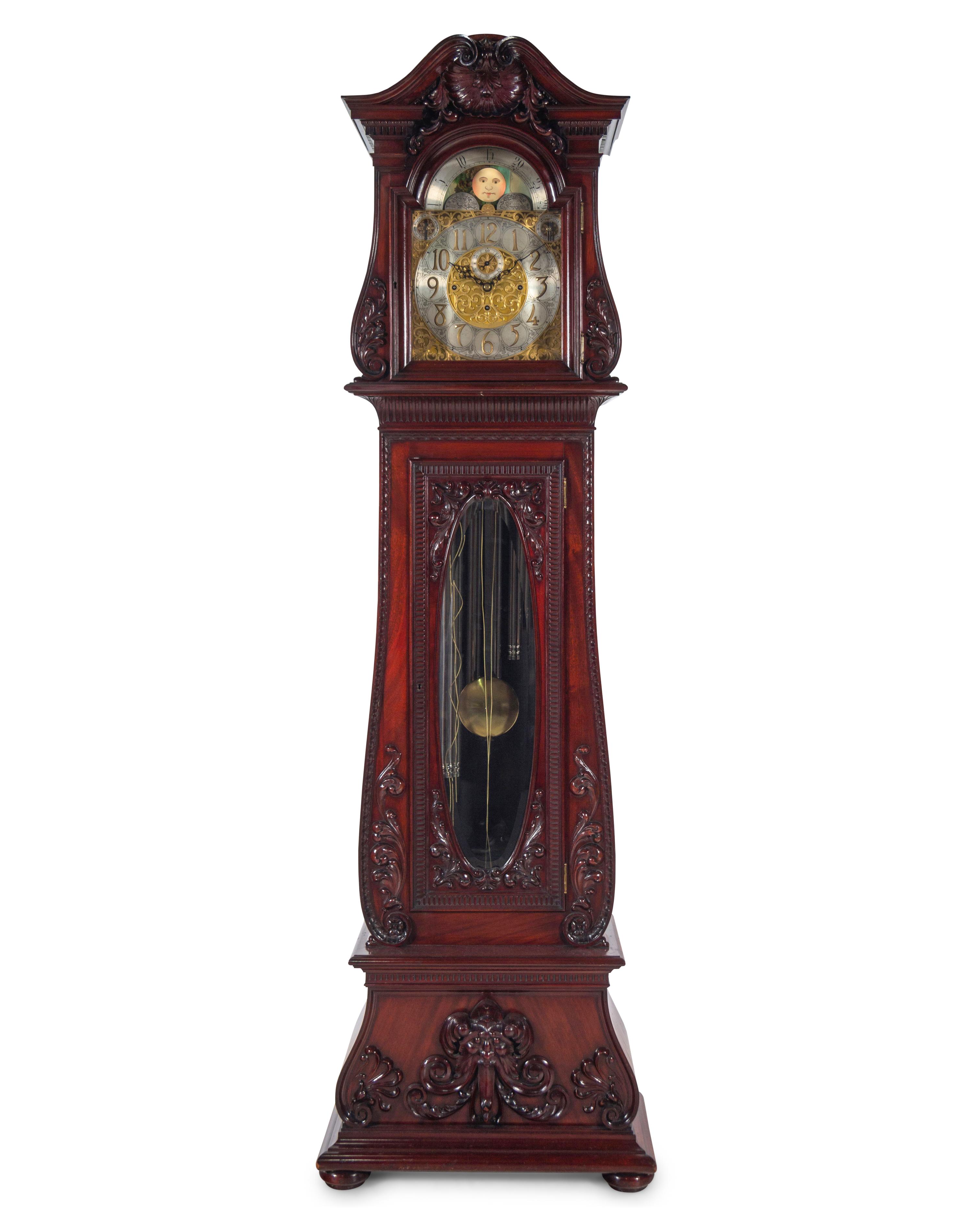 A Herschede Carved Mahogany Nine-Tube Tall Case Clock