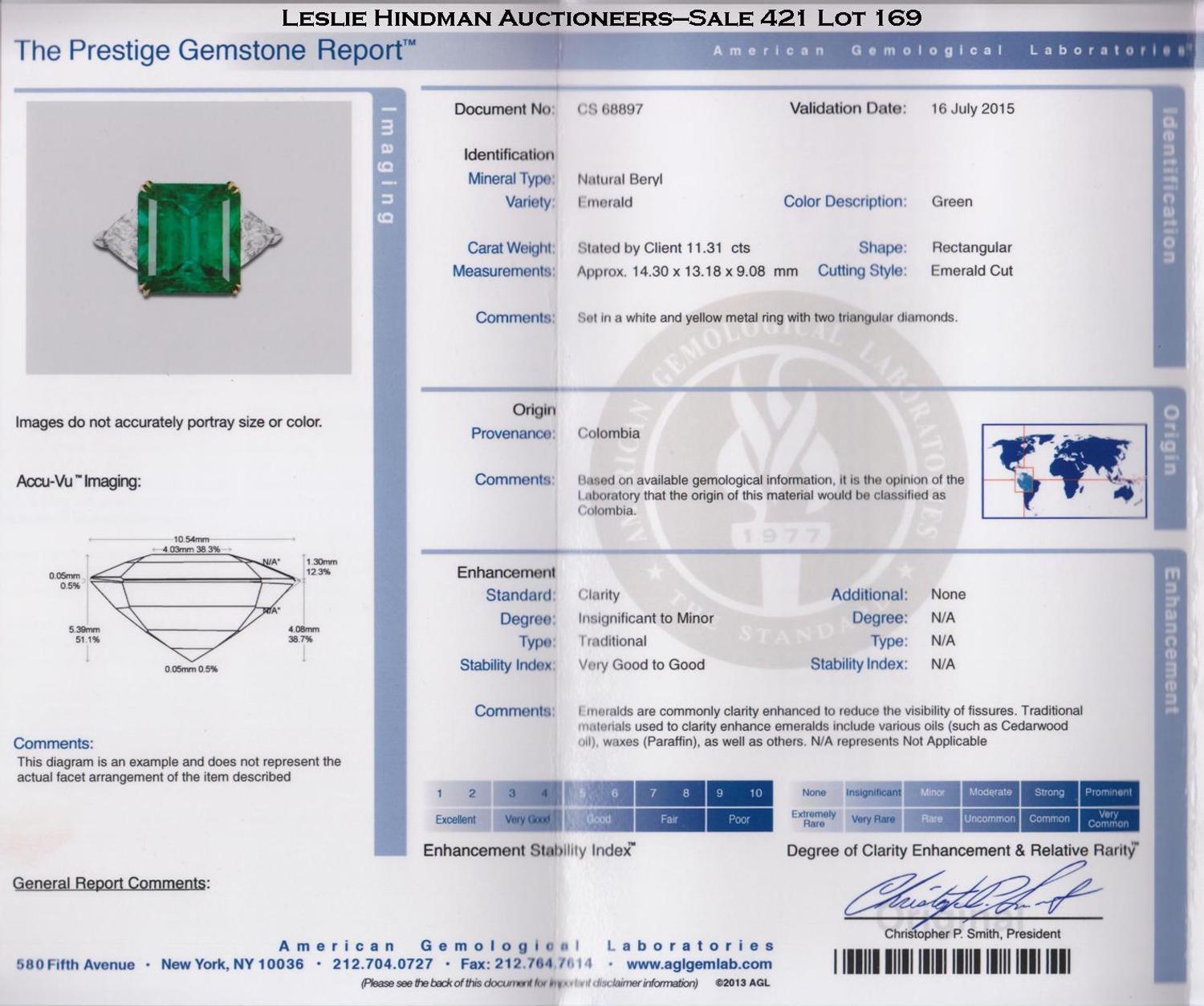 A Platinum, 18 Karat Yellow Gold, Emerald and Diamond Ring, Harry Winston, 6.20 dwts.