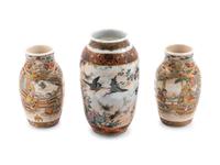 Three Japanese Enamel Decorated Satsuma Porcelain Vases