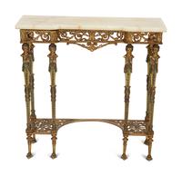 A Continental Gilt Metal Onyx Top Small Console Table