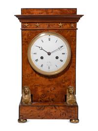 An Empire Burr Elm and Ormolu-Mounted Mantel Clock