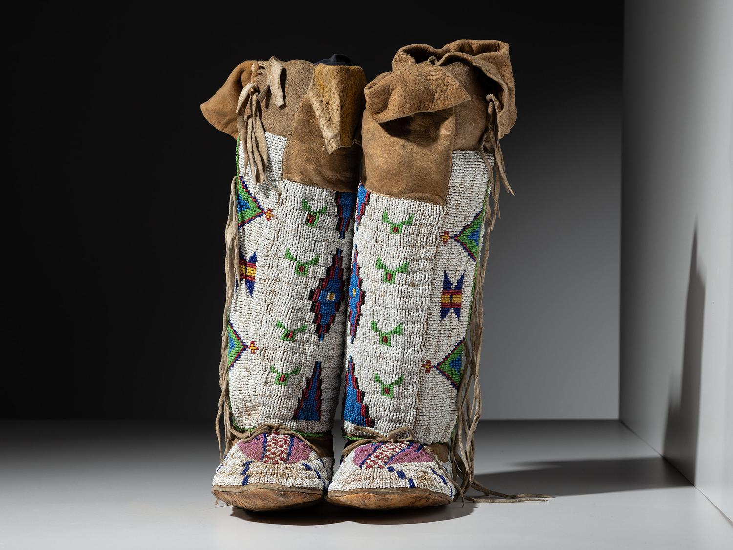 Sioux Beaded Hide Leggings and Moccasins