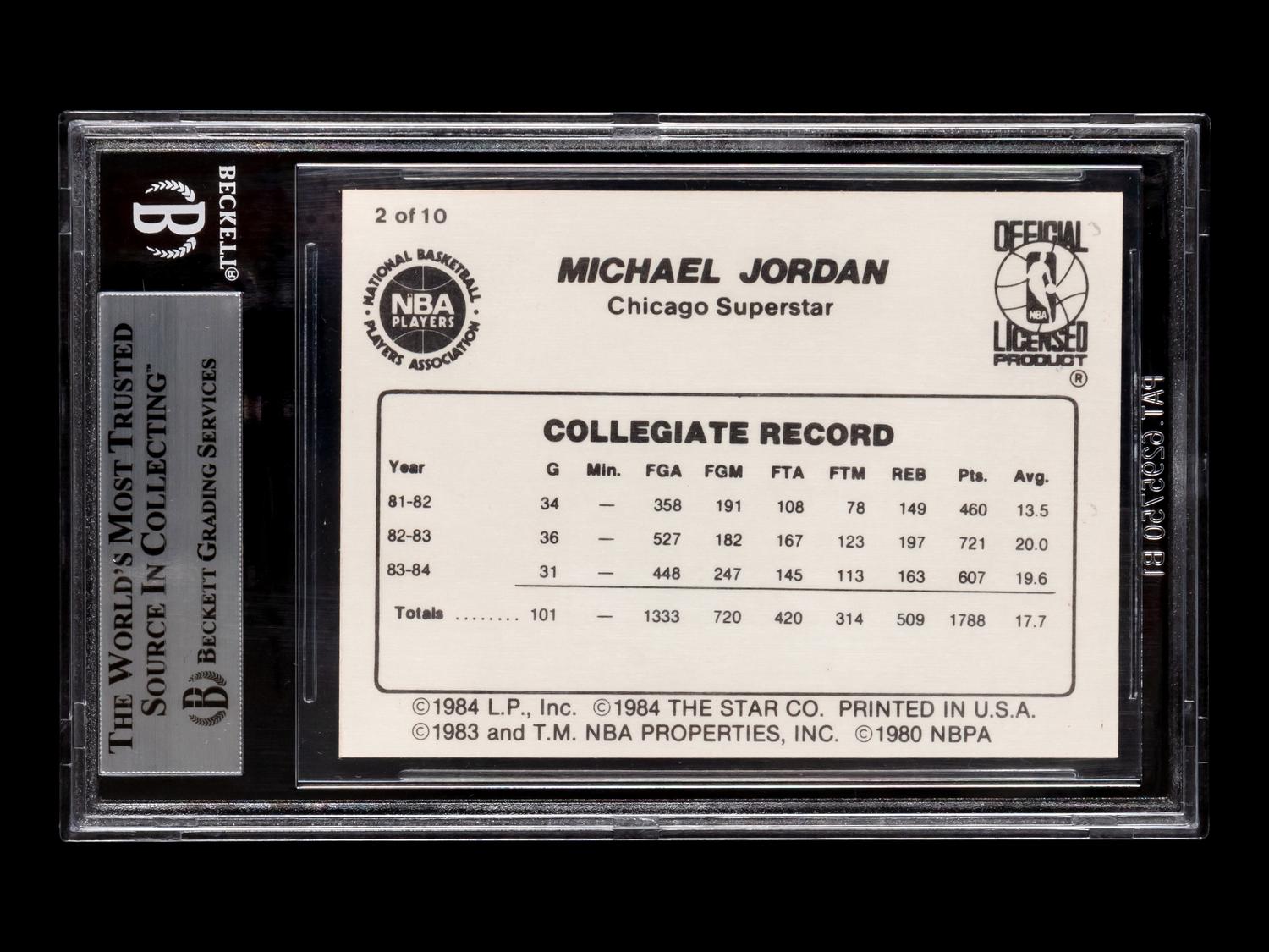 A 1986 Star Michael Jordan Set Collegiate Stats Card No. 2 (BGS 7.5 NEAR MINT+)