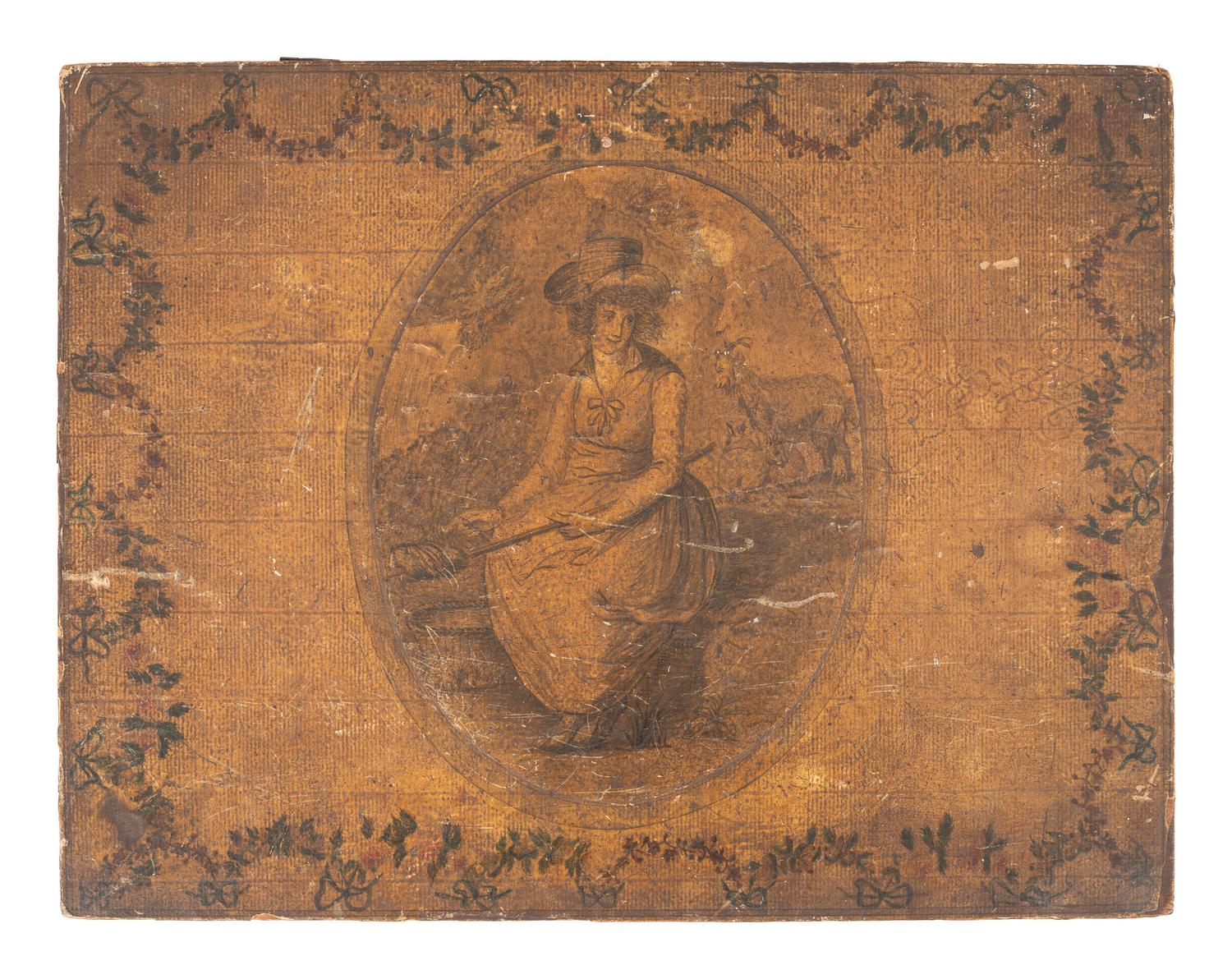 A Yellow Decoupage and Painted Schoolgirl's Box