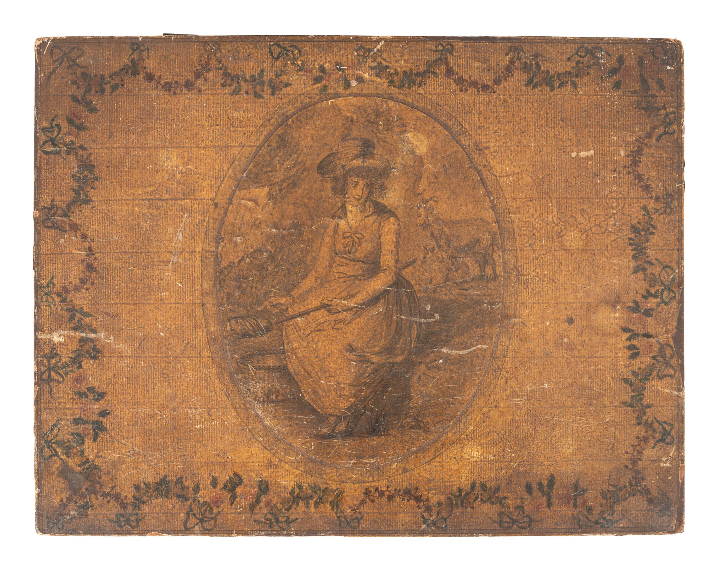 A Yellow Decoupage and Painted Schoolgirl's Box