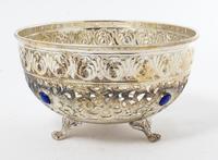 A Pakistani Hardstone Mounted Silvered Metal Bowl, , of circular footed form with pierced decoration, together with a fitted box.