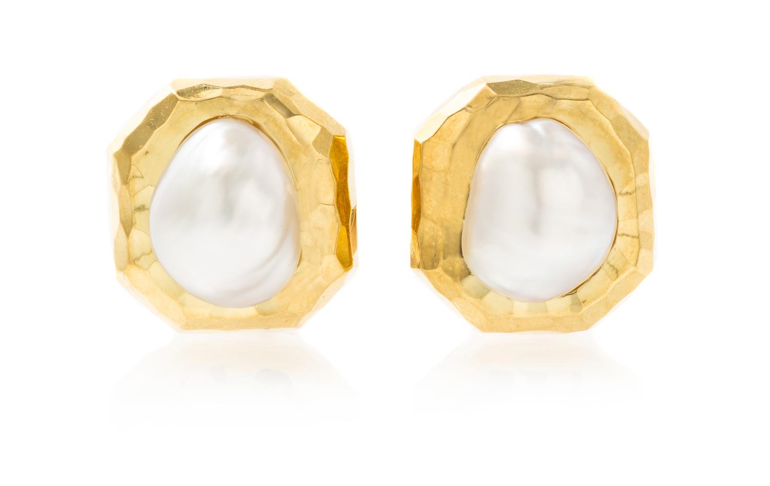 A Pair of 18 Karat Yellow Gold and Cultured Pearl Earclips, Henry Dunay, 17.00 dwts.