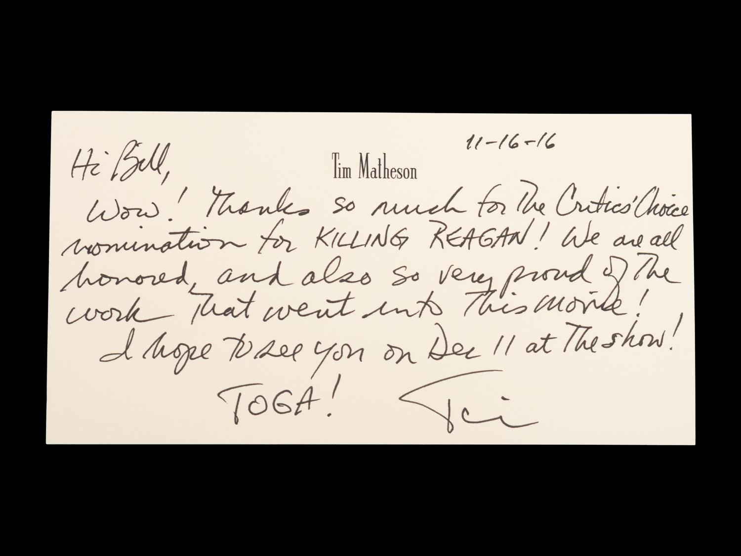 (Celebrity Memorabilia) A collection of 17 personal letters from celebrities, addressed to Bill Zwecker; comprising: