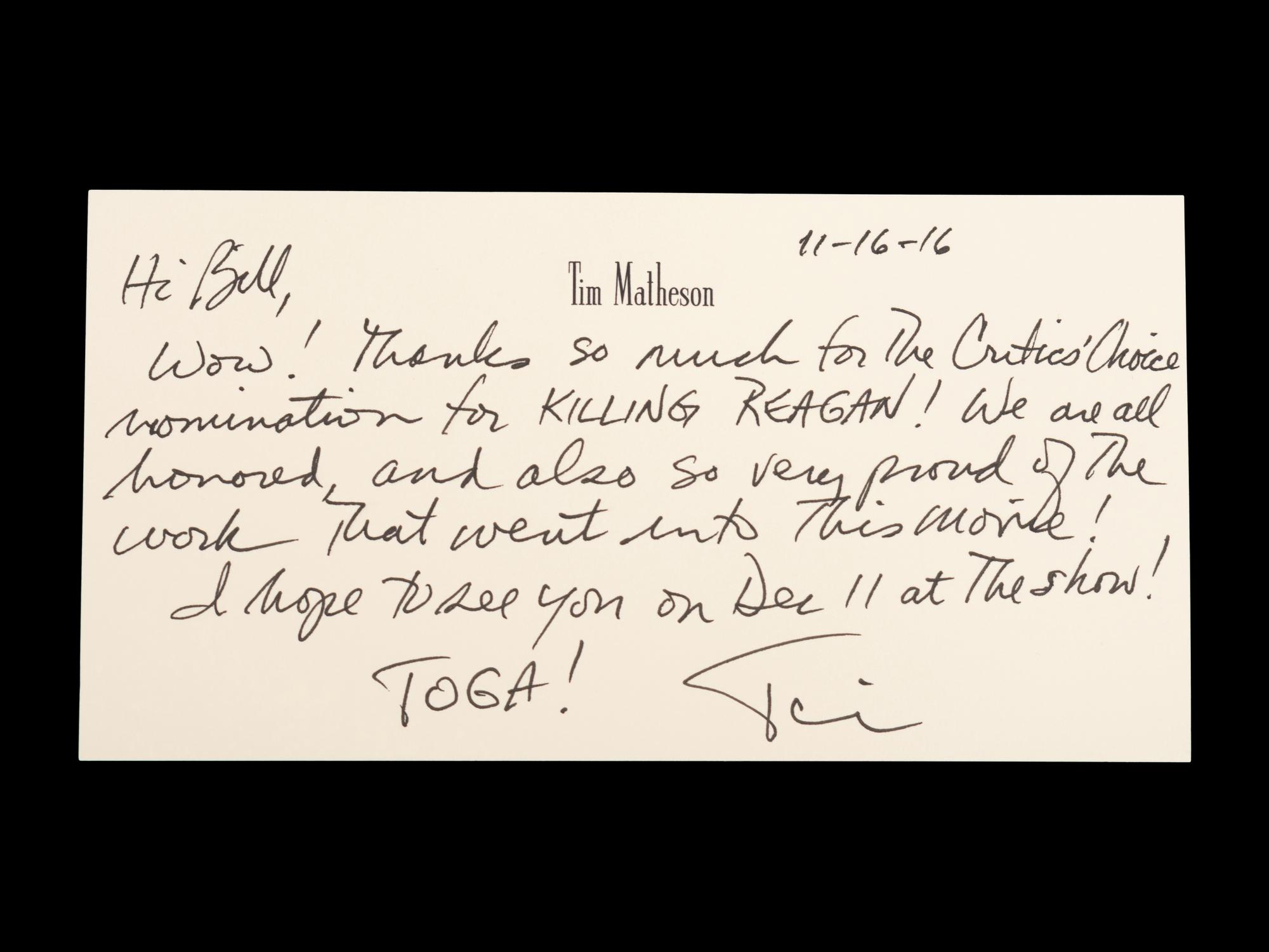 (Celebrity Memorabilia) A collection of 17 personal letters from celebrities, addressed to Bill Zwecker; comprising:
