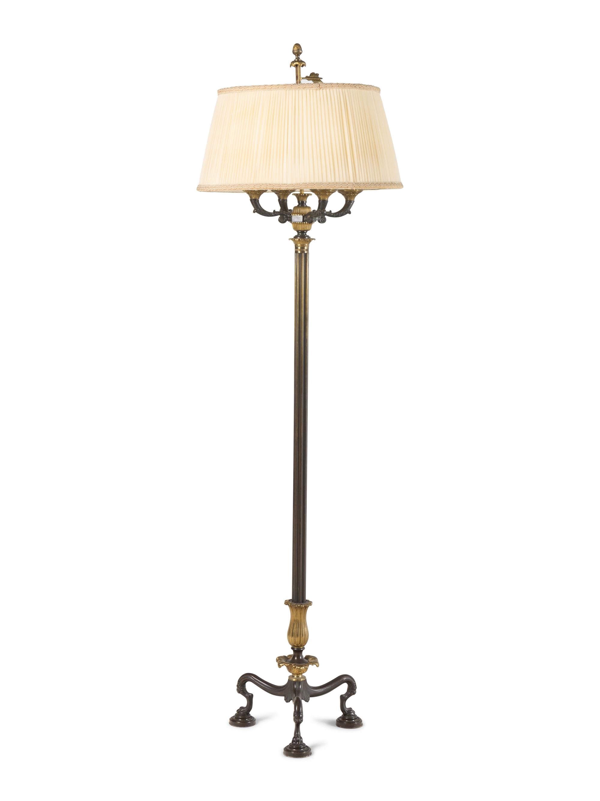 A Neoclassical Style Bronze Floor Lamp with a Silk Shade