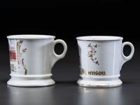 Two Soda Fountain Porcelain Occupational Shaving Mugs